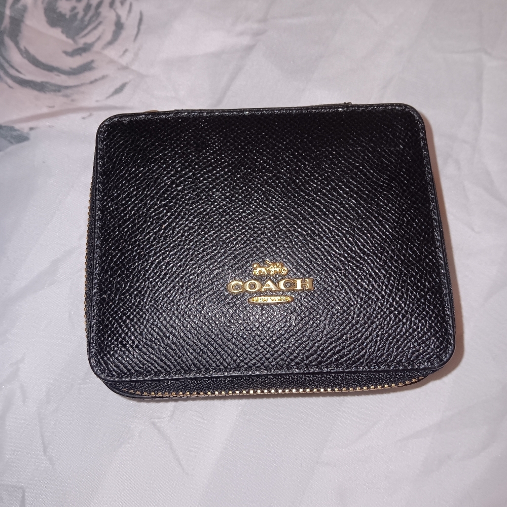Coach Black Leather Compact Travel Jewelry Case
